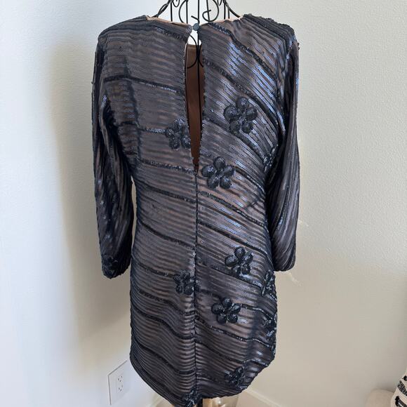 Dress The Population Navy Sequin Long Sleeve Bodycon Mini Cocktail Dress Medium - Picture 3 of 13